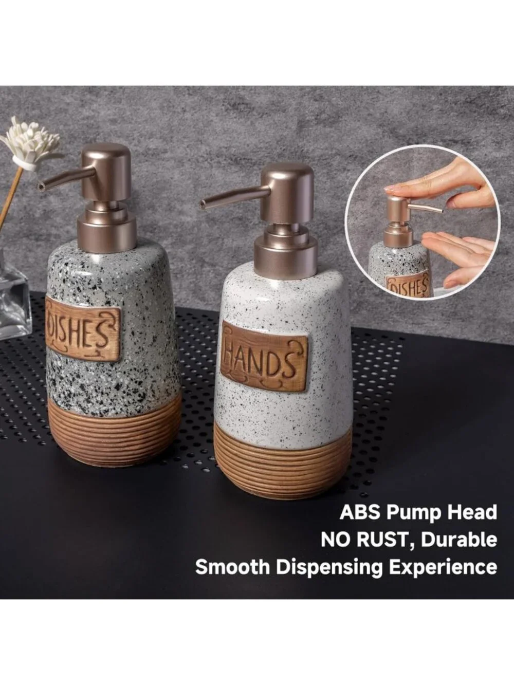 Farmhouse Ceramic Soap Dispenser Set for Kitchen & Bathroom, Vintage 15 OZ Decor